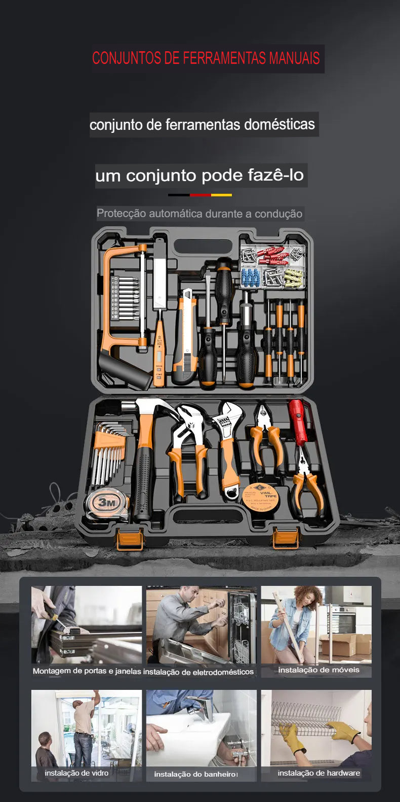 conjunto Completa Mão Toolbox, o kit de ferramentas de reparo doméstico definitivo para todas as suas necessidades de carpintaria